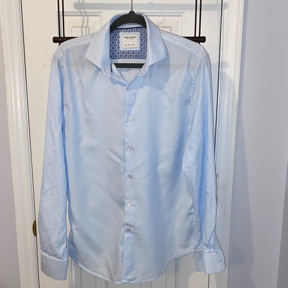 Denim & Flower Ricky Singh, sz. L, blue Diamond pattern dress shirt